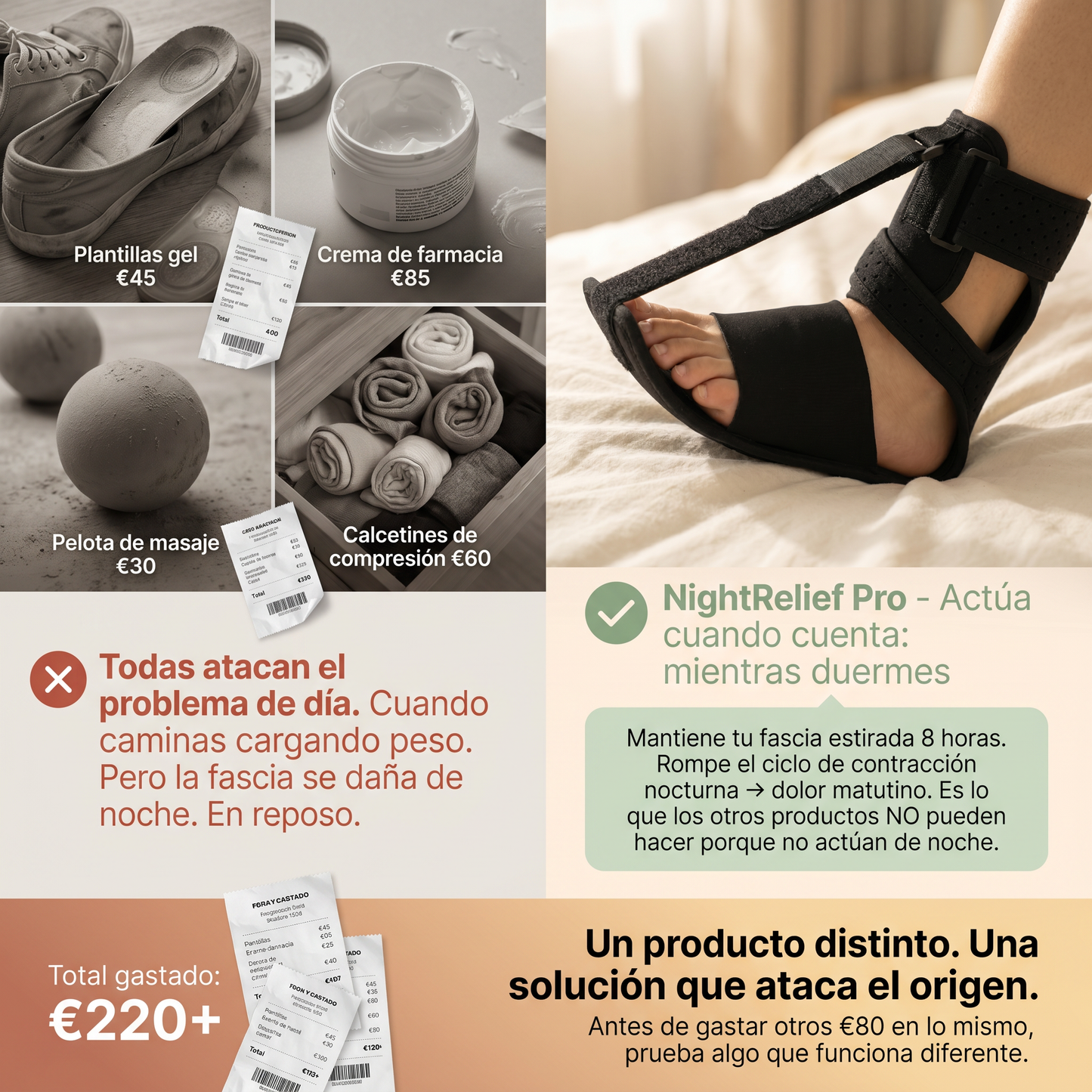 NightRelief Pro -  Férula nocturna ajustable para fascitis plantar